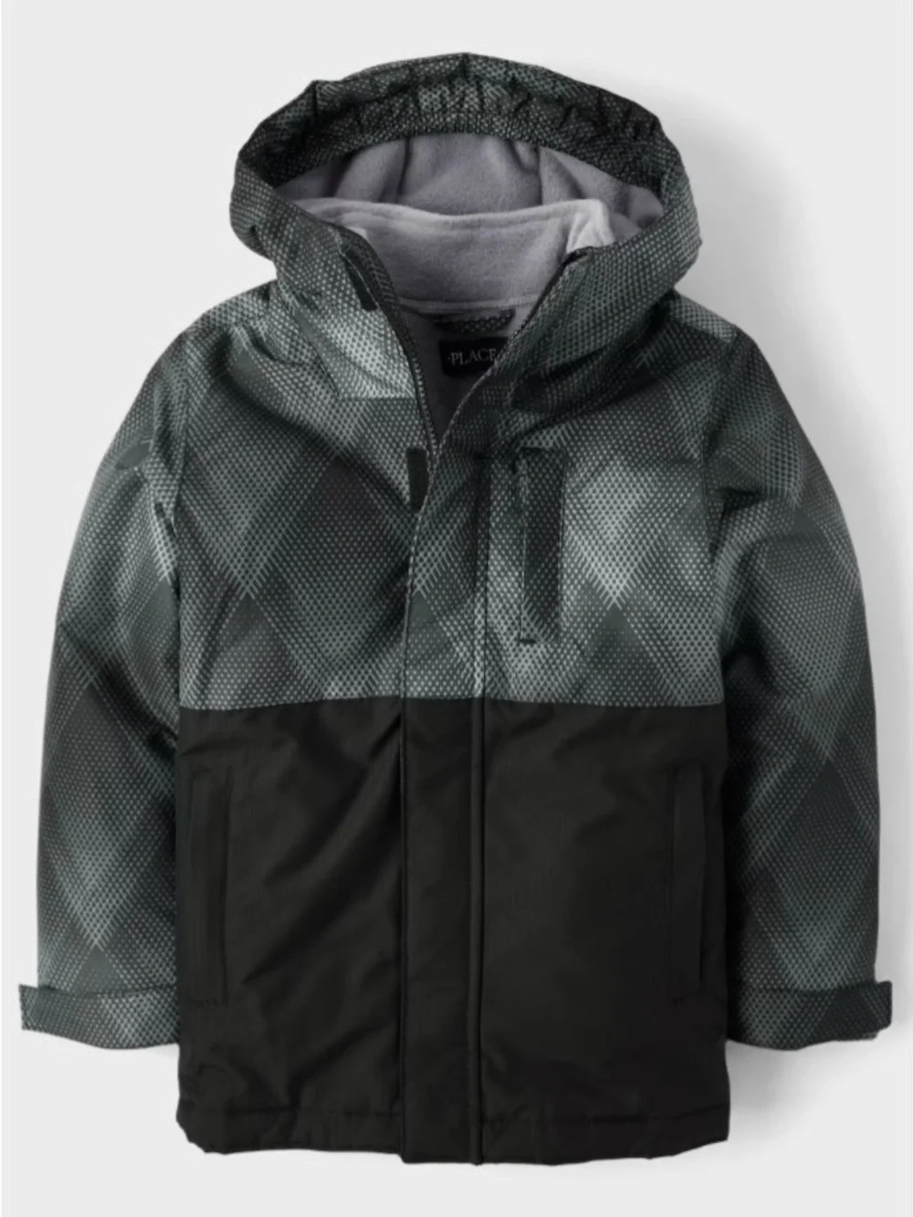 Children’s Place Boys' Black & Gray Hooded Puffer Jacket 10/12 L-G